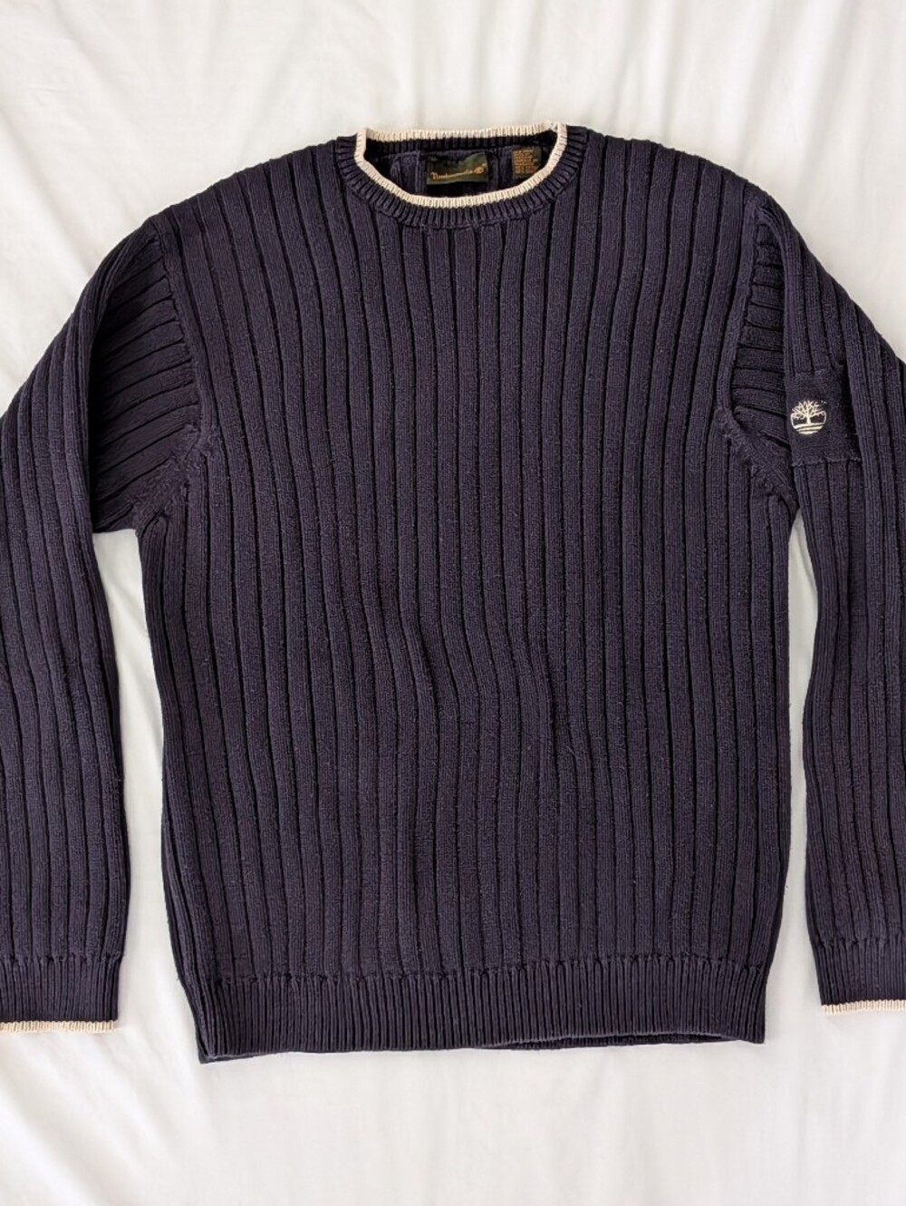 Vintage 90s TIMBERLAND Navy Rib Knit Heavy Cotton Pullover Sweater Mens Size M/L